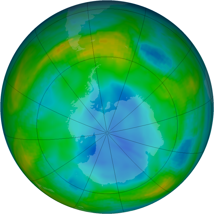 Antarctic ozone map for 05 July 1987